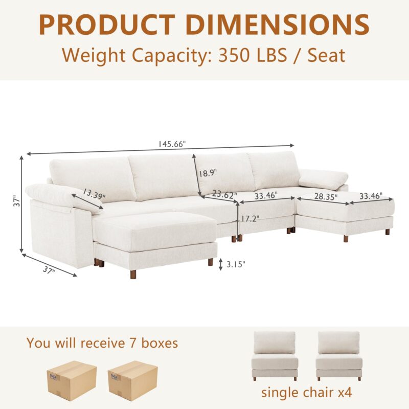 Oversized L Shaped Sectional Couch for Living Room, Extra Large Deep Seat Modular Sectional Sofa with Washable Covers, Modern Cloud Couch for Apartment, Bedroom, Beige - Image 2