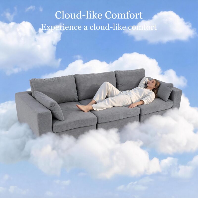 Oversized Modular Sectional Sofa, Extra Large Deep Seat Couch with Covers Removable, Modern Luxury Chenille Cloud Couch, Sectional Couches for Living Room, Apartment (Light Gray, 5 Seater+3 Ottoman) - Image 5