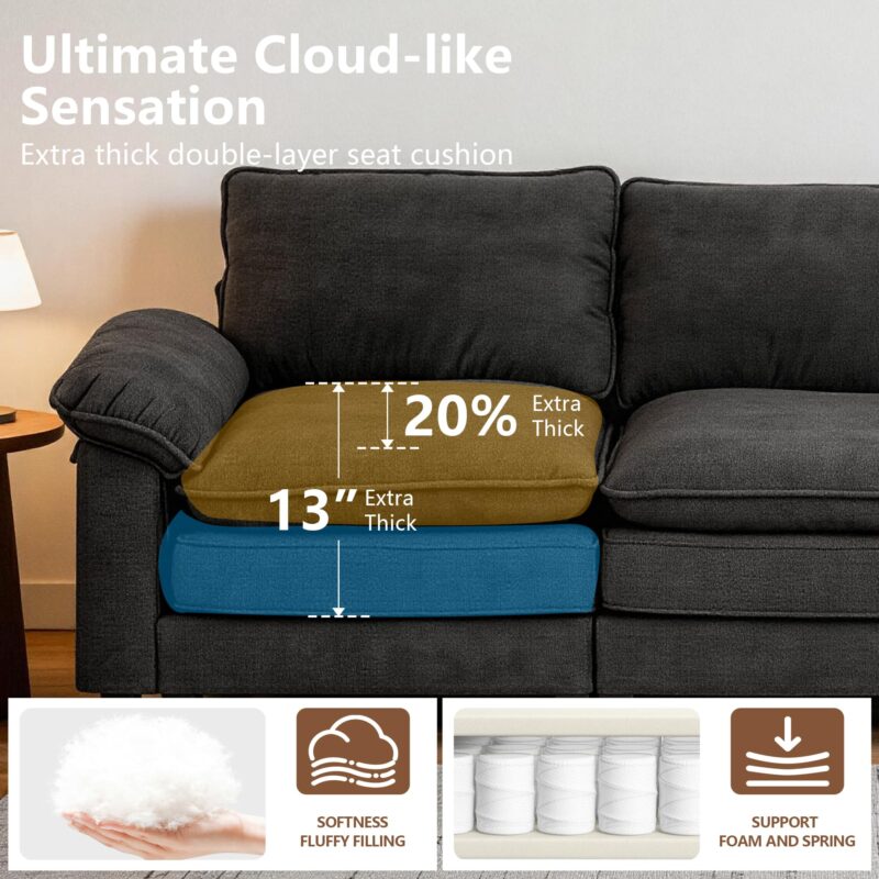 YI DANICA Modular Cloud Couch Sectional, Comfy Deep Seat Sectional Sofa with Moveable Ottoman, Over-Sized Modular Cloud Sofa, Cloud Couches for Living Room (Black, 2 Seater & 1 Ottoman) - Image 3