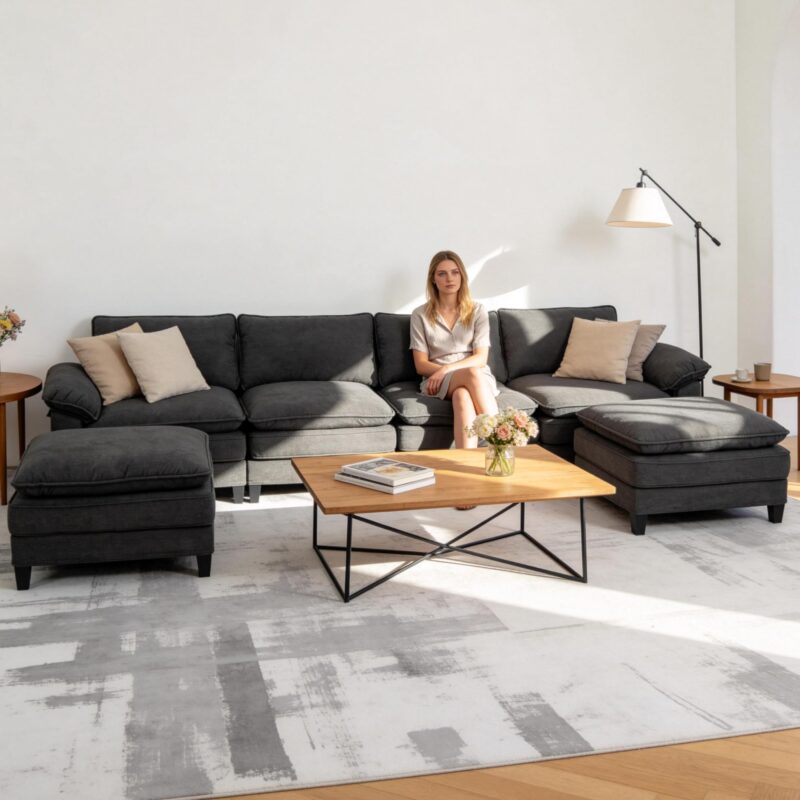 YI DANICA Modular Cloud Couch Sectional, Comfy Deep Seat Sectional Sofa with Moveable Ottoman, Over-Sized Modular Cloud Sofa, Cloud Couches for Living Room (Black, 2 Seater & 1 Ottoman) - Image 6