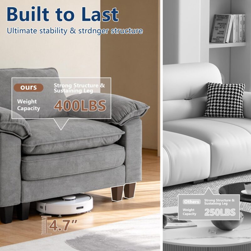 YI DANICA Modular Cloud Couch Sectional, Comfy Deep Seat Sectional Sofa with Moveable Ottoman, Over-Sized Modular Cloud Sofa, Cloud Couches for Living Room (Gray, 3 Seater & 1 Ottoman) - Image 5