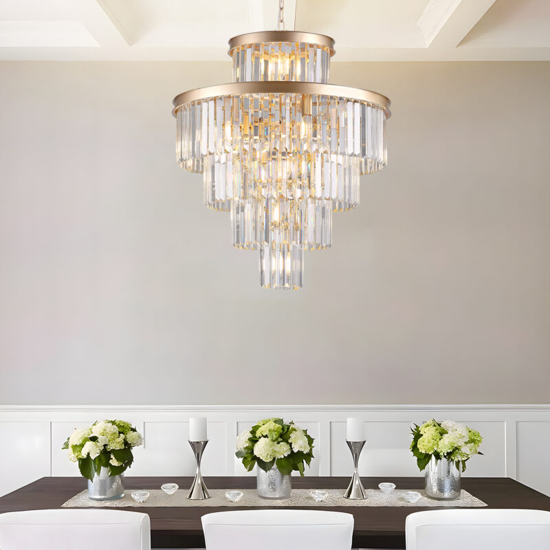 Golden Luxury Crystal Chandelier Modern Chandeliers Lights Fixture Hanging Pendant Light Fixture for Dining Room Bedroom Living Room Dia 23.6 Inch-Gold - Image 2
