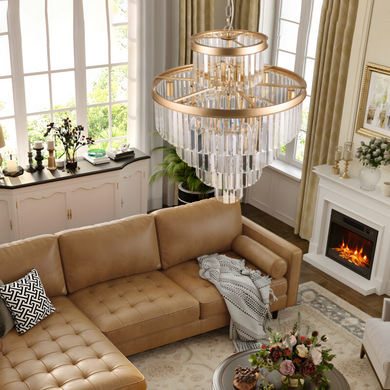 Golden Luxury Crystal Chandelier Modern Chandeliers Lights Fixture Hanging Pendant Light Fixture for Dining Room Bedroom Living Room Dia 23.6 Inch-Gold - Image 4