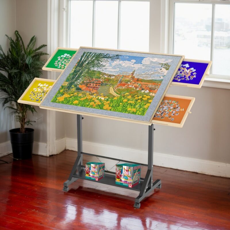 Wooden 1500 Piece Puzzle Table with Drawer, 35"*27.17" Adjustable Puzzle Table, 360° Tilting Puzzle Table with Legs and Wheels, Adjustable Height and Angle, with Protective Cover - Image 15