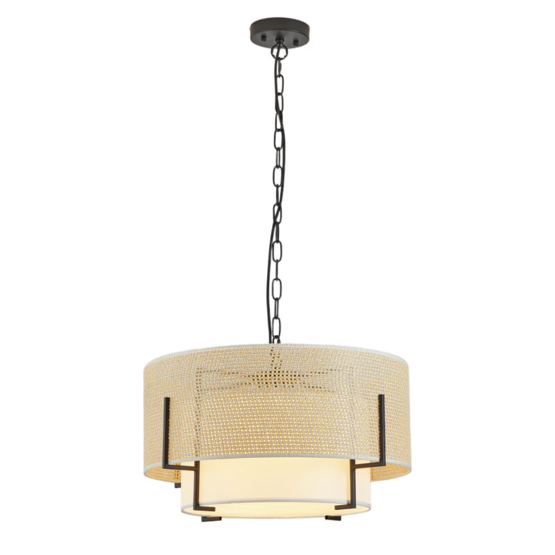 19.7'' Farmhouse Boho Chandelier,4-Light Hand Woven Rattan Pendant Light with Fabric Shade Rustic Drum Chandelier for Dining Room Kitchen Bedroom Foyer Entryway Living Room - Image 7