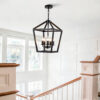 Farmhouse Lantern Chandelier 5-Light, Industrial Black Ceiling Light Fixture with Rustic Open Cage and Adjustable Hanging Height, E12 Base for Kitchen Island, Dining Room, Entryway, Foyer - Image 9