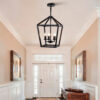 Farmhouse Lantern Chandelier 5-Light, Industrial Black Ceiling Light Fixture with Rustic Open Cage and Adjustable Hanging Height, E12 Base for Kitchen Island, Dining Room, Entryway, Foyer - Image 8