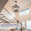 Farmhouse Lantern Chandelier 5-Light, Industrial Black Ceiling Light Fixture with Rustic Open Cage and Adjustable Hanging Height, E12 Base for Kitchen Island, Dining Room, Entryway, Foyer - Image 5