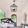 Farmhouse Lantern Chandelier 5-Light, Industrial Black Ceiling Light Fixture with Rustic Open Cage and Adjustable Hanging Height, E12 Base for Kitchen Island, Dining Room, Entryway, Foyer - Image 7
