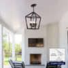 Farmhouse Lantern Chandelier 5-Light, Industrial Black Ceiling Light Fixture with Rustic Open Cage and Adjustable Hanging Height, E12 Base for Kitchen Island, Dining Room, Entryway, Foyer - Image 4