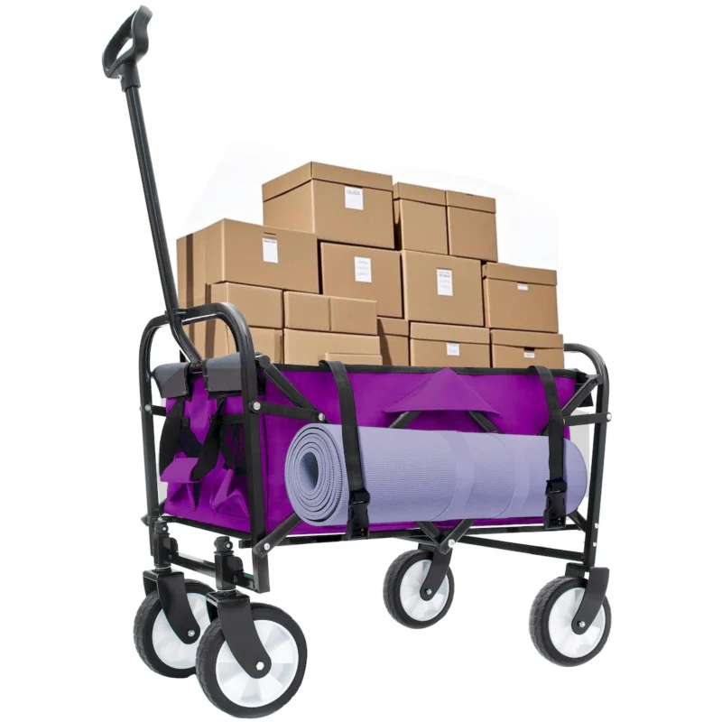 Minimeetall Strap , Collapsible Foldable Wagon Cart with strapping system Beach Wagon , Utility Cart , Utility Wagon Grocery Cart for Camping Shopping Sports Gardeing Fishing Supports 225lbs purple - Image 25