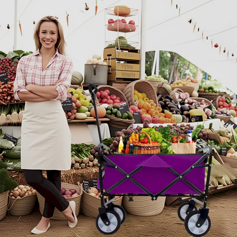 Minimeetall Strap , Collapsible Foldable Wagon Cart with strapping system Beach Wagon , Utility Cart , Utility Wagon Grocery Cart for Camping Shopping Sports Gardeing Fishing Supports 225lbs purple - Image 3