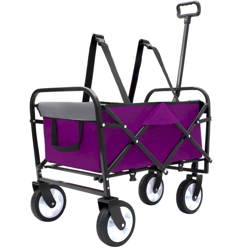 Minimeetall Strap , Collapsible Foldable Wagon Cart with strapping system Beach Wagon , Utility Cart , Utility Wagon Grocery Cart for Camping Shopping Sports Gardeing Fishing Supports 225lbs purple - Image 9