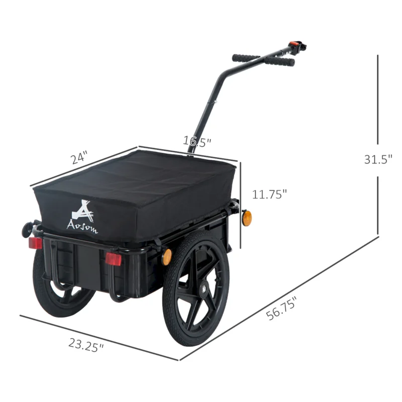 Aosom Bicycle Cargo Trailer with Removable Box and Waterproof Cover, Bike Wagon Trailer with Two 16in Wheels - Image 8