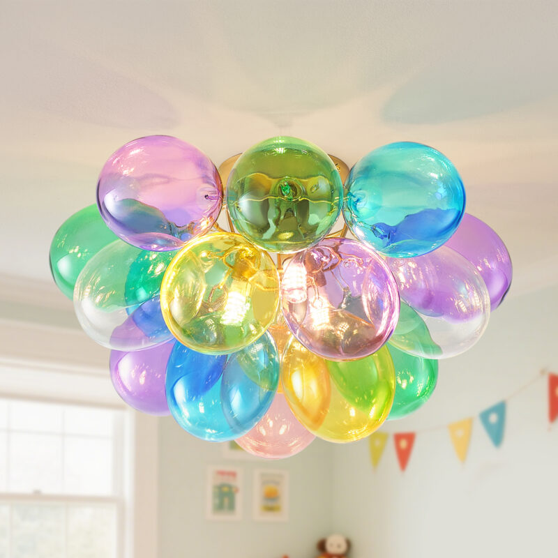 Colorful Glass Bubble Ball Swirled Glass Chandelier 15 Inch 3 Light, Small Pendant Light Fixture for Bedroom Study Restaurant - Image 6