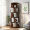 5 Tier Rotating Bookshelf, 360° Display Round Spinning Bookshelf, Space-Saving, Small Space Rotating Bookshelf Tower for Bedroom, Living Room, Home, Office, Wood Color - Image 3