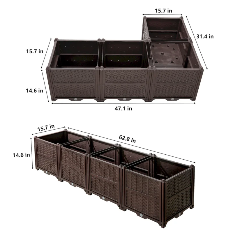 Indoor and outdoor rectangular plastic planting box; planting kit for fresh vegetables, herbs, flowers, and succulents; brown - Image 2