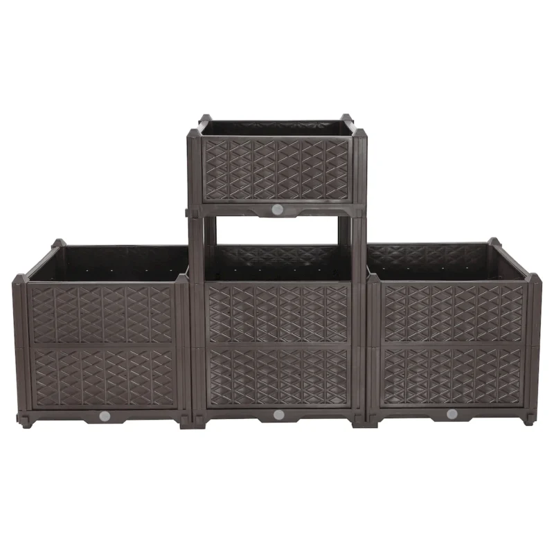 Indoor and outdoor rectangular plastic planting box; planting kit for fresh vegetables, herbs, flowers, and succulents; brown - Image 10
