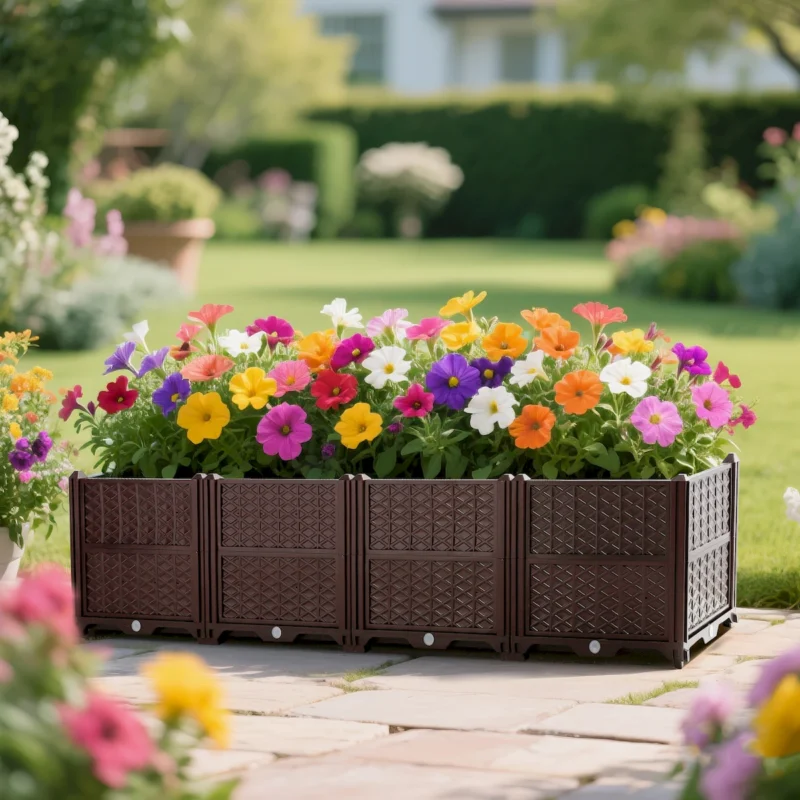 Indoor and outdoor rectangular plastic planting box; planting kit for fresh vegetables, herbs, flowers, and succulents; brown - Image 3