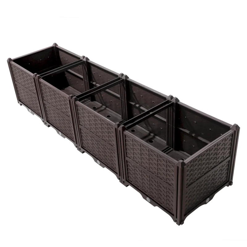 Indoor and outdoor rectangular plastic planting box; planting kit for fresh vegetables, herbs, flowers, and succulents; brown - Image 5
