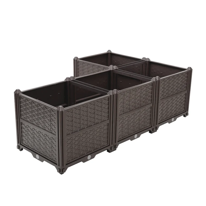 Indoor and outdoor rectangular plastic planting box; planting kit for fresh vegetables, herbs, flowers, and succulents; brown - Image 6