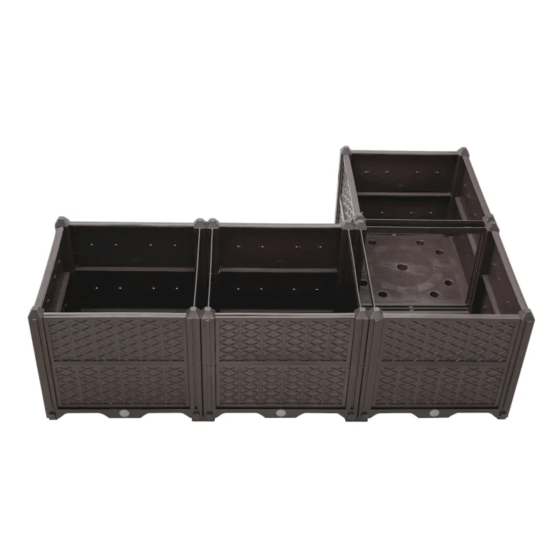Indoor and outdoor rectangular plastic planting box; planting kit for fresh vegetables, herbs, flowers, and succulents; brown - Image 7