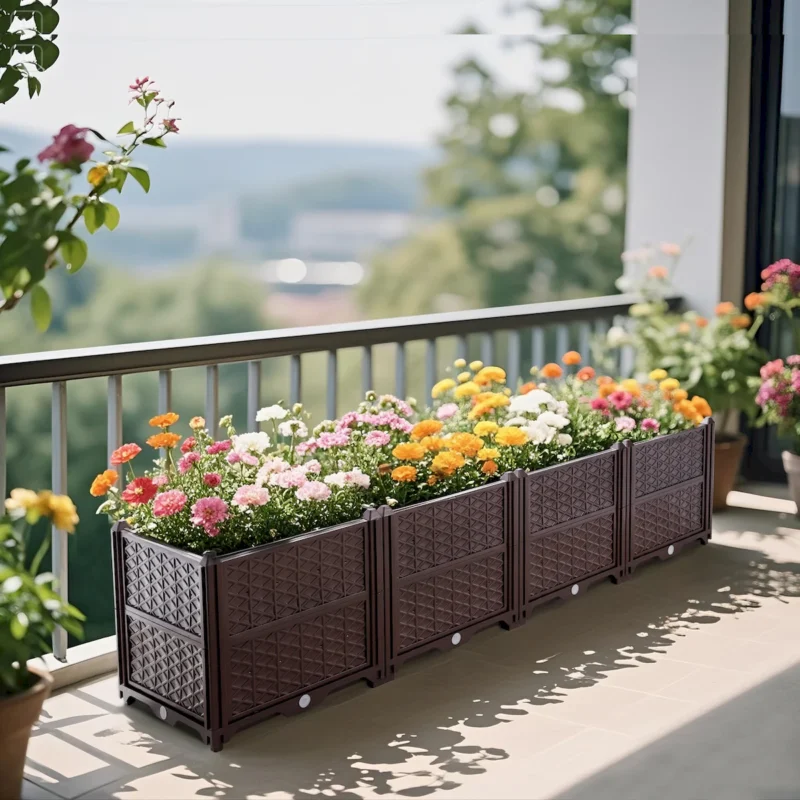 Indoor and outdoor rectangular plastic planting box; planting kit for fresh vegetables, herbs, flowers, and succulents; brown - Image 8