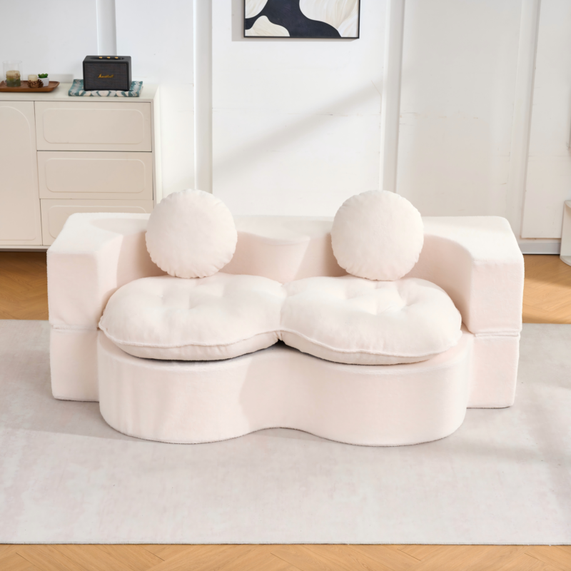 Convertible Sleeper Sofa, Modern Folding Futon Corduroy Floor Foam Compression Loveseat Sofa Bed Couch, Foldable Full Size Guest Bed with 2 Pillows for Living Room Bedroom Apartment - Image 14