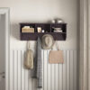 White Entryway Wall Mounted Coat Rack with 4 Dual Hooks Living Room Wooden Storage Shelf - Image 14