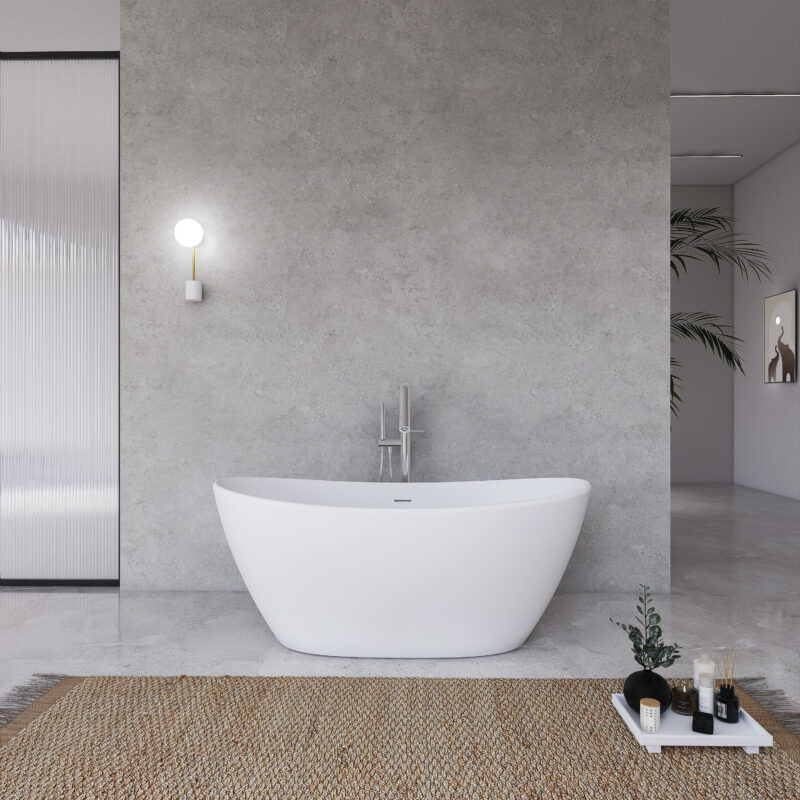61 inch freestanding solid surface soaking bathtub for bathroom - Image 10