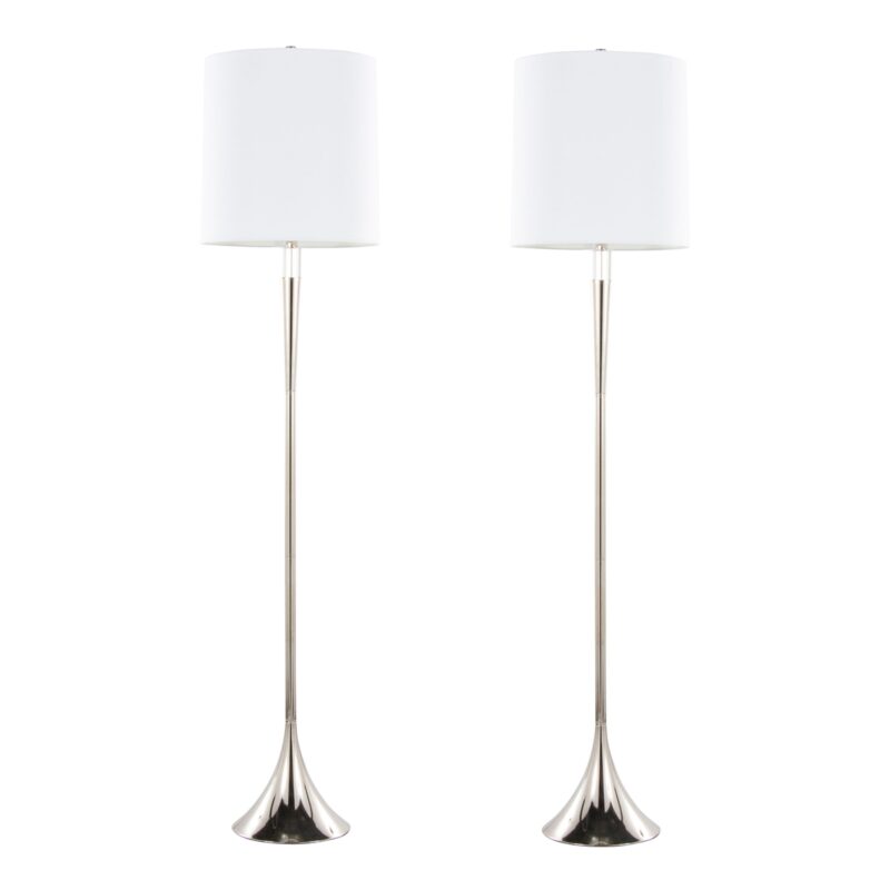Metal Floor Lamp in Polished Nickel and Clear K9 Crystal with White Linen Shade - Set of 2 - Image 3