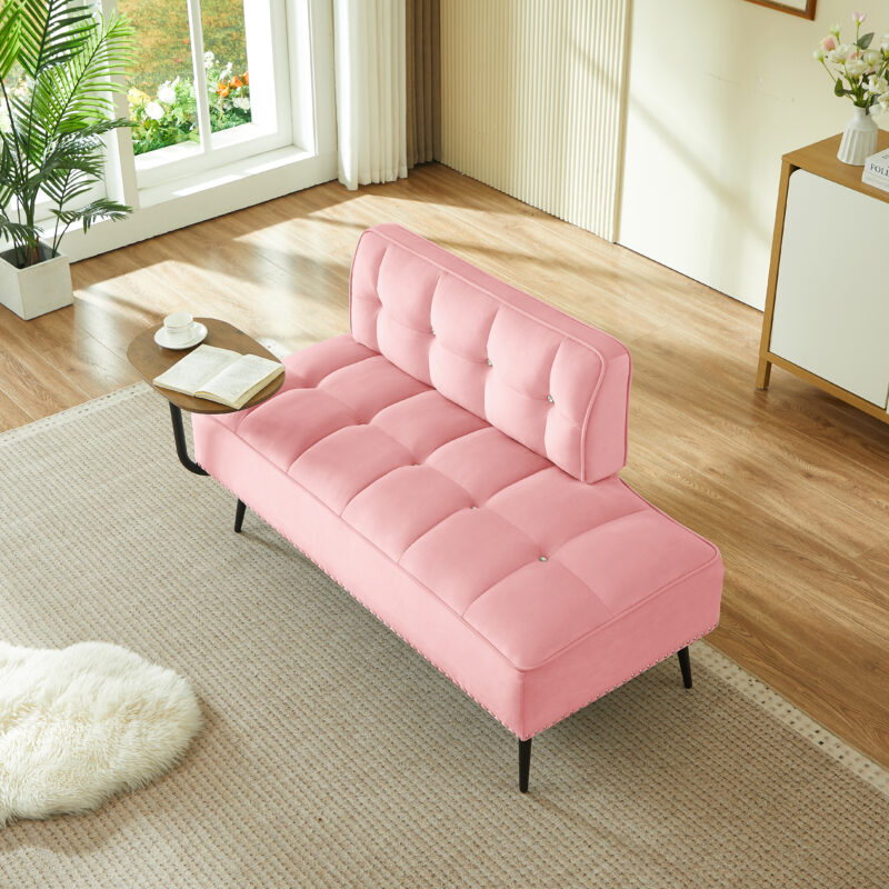 54-Inch Modern Two-Seater Velvet Sofa with Backrest & 360° Rotating Side Table – Entryway Ottoman, Multi-Use Bench, Office Desk and Chair Set, Space-Saving Design for Living Room, Bedroom, Apartment - Image 8