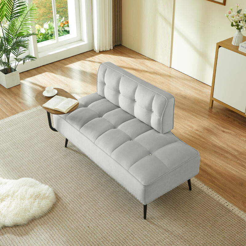 54-Inch Modern Two-Seater Velvet Sofa with Backrest & 360° Rotating Side Table – Entryway Ottoman, Multi-Use Bench, Office Desk and Chair Set, Space-Saving Design for Living Room, Bedroom, Apartment - Image 19