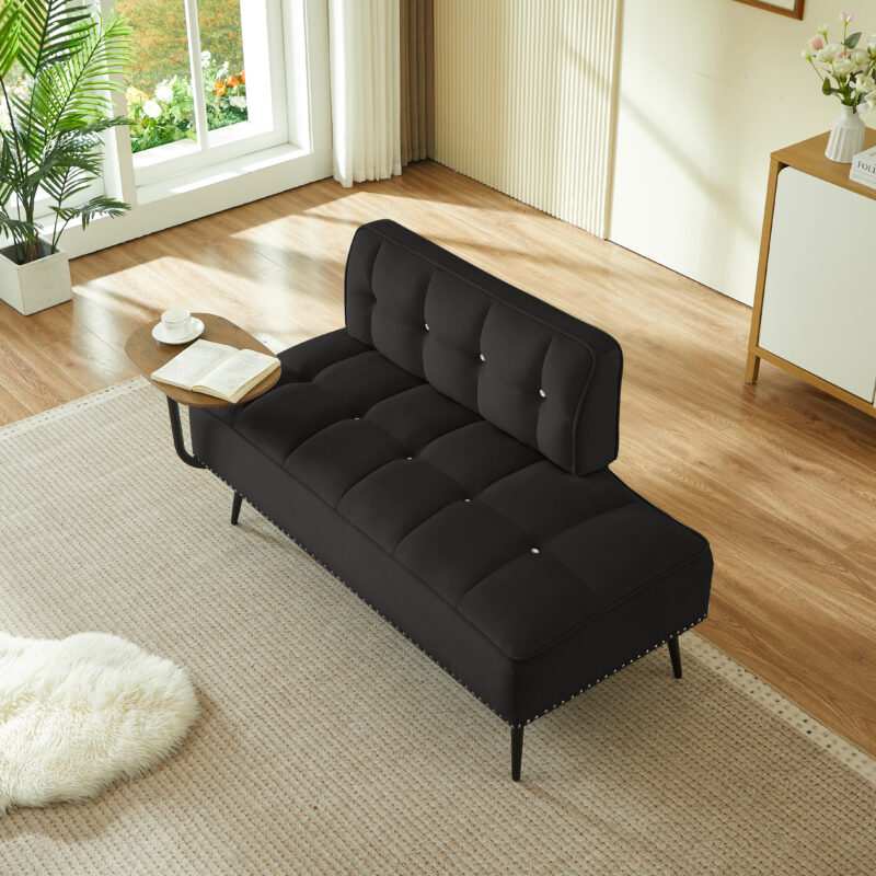 54-Inch Modern Two-Seater Velvet Sofa with Backrest & 360° Rotating Side Table – Entryway Ottoman, Multi-Use Bench, Office Desk and Chair Set, Space-Saving Design for Living Room, Bedroom, Apartment - Image 12
