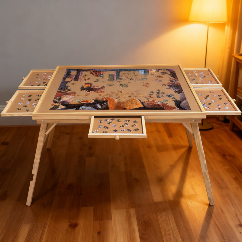 27" H Tall 1500 Piece Puzzle Table with Legs, 5 Drawers, 34" W x 26" D Large Wood Folding Jigsaw Puzzle Board for Adults, Nature - Image 6