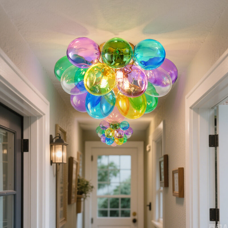 Colorful Glass Bubble Ball Swirled Glass Chandelier 15 Inch 3 Light, Small Pendant Light Fixture for Bedroom Study Restaurant - Image 16