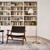 Majestic Brass Ring Base Curved Floor Lamp with Triangle White Drum Shade - Image 4