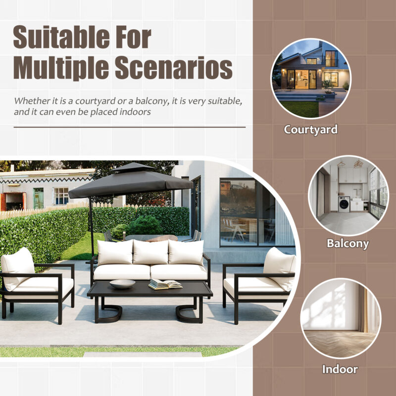U_Style Multi-Person Outdoor Steel Sofa Set with Coffee Table, Waterproof & Anti-Rust Patio Seating, UV-Resistant Cushions for Garden, Lawn & Backyard - Image 4