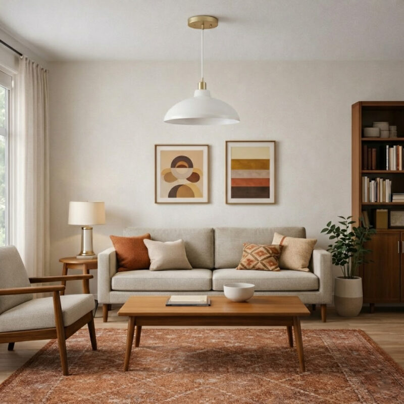Astral Single Light White Pendant Lamp with Golder Brass Finish for Entrance Kitchen Island 14"D × 8"H - Image 5