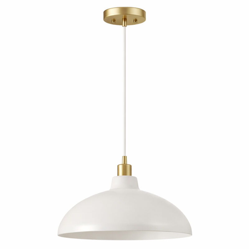 Astral Single Light White Pendant Lamp with Golder Brass Finish for Entrance Kitchen Island 14"D × 8"H - Image 8