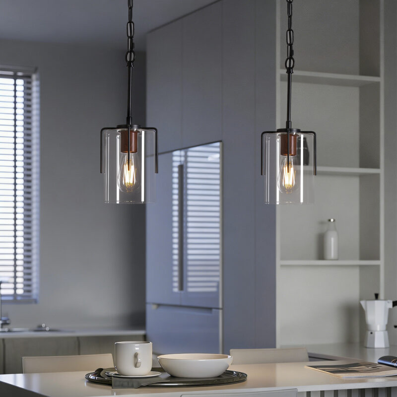 Modern Industrial Pendant Light with Clear Glass Shade, Adjustable Metal Pendant Lighting for Kitchen Island Dining Room Entryway, Easy Clean Glare-Free Home Light Fixture - Image 6