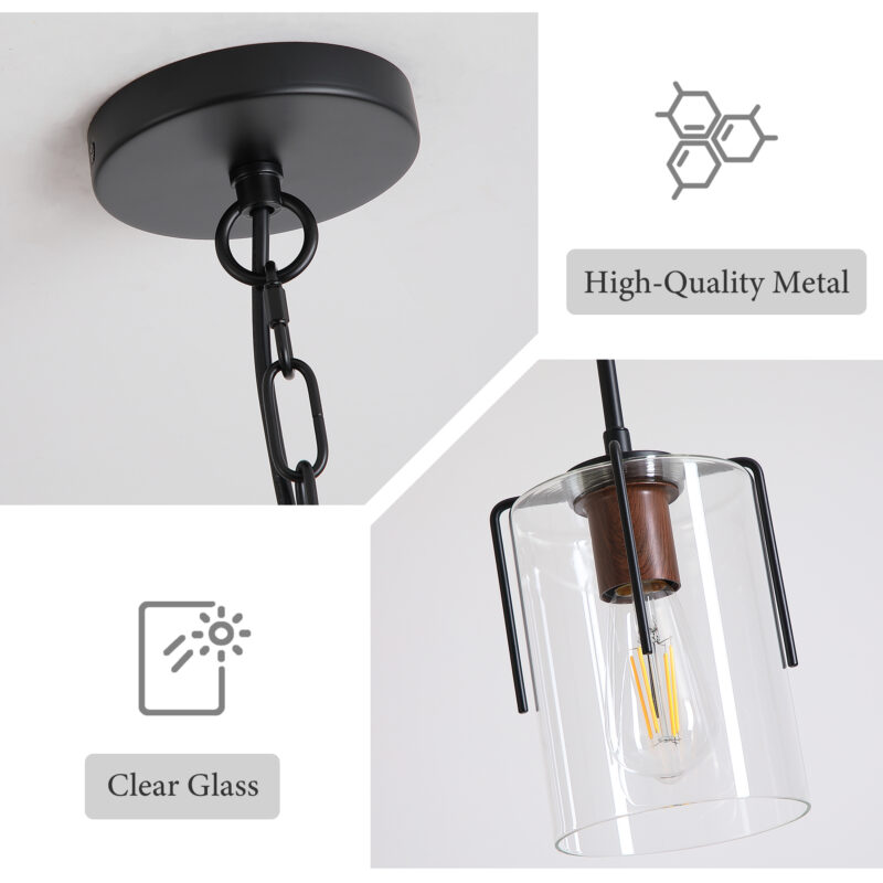 Modern Industrial Pendant Light with Clear Glass Shade, Adjustable Metal Pendant Lighting for Kitchen Island Dining Room Entryway, Easy Clean Glare-Free Home Light Fixture - Image 9
