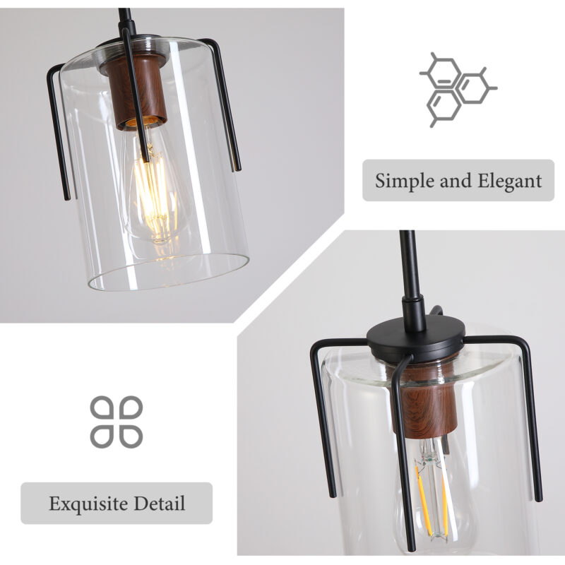 Modern Industrial Pendant Light with Clear Glass Shade, Adjustable Metal Pendant Lighting for Kitchen Island Dining Room Entryway, Easy Clean Glare-Free Home Light Fixture - Image 8
