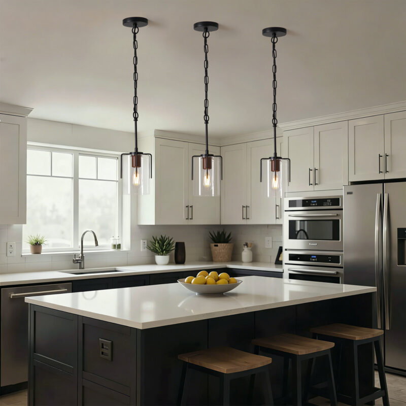 Modern Industrial Pendant Light with Clear Glass Shade, Adjustable Metal Pendant Lighting for Kitchen Island Dining Room Entryway, Easy Clean Glare-Free Home Light Fixture - Image 3