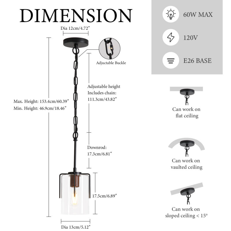 Modern Industrial Pendant Light with Clear Glass Shade, Adjustable Metal Pendant Lighting for Kitchen Island Dining Room Entryway, Easy Clean Glare-Free Home Light Fixture - Image 12