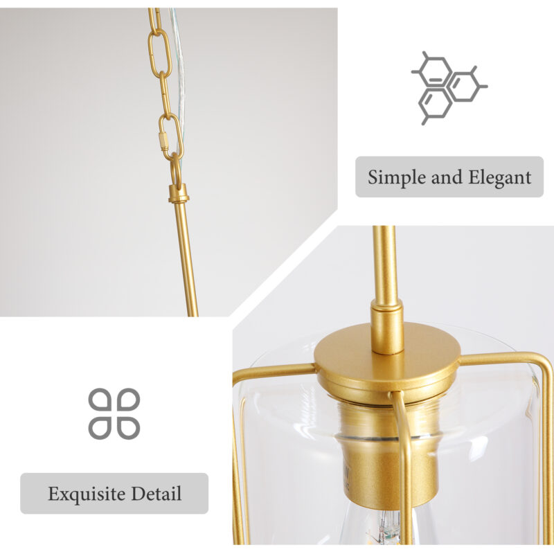 Farmhouse Gold Pendant Light, 1-Light Clear Glass Kitchen Island Light for Dining Table, Adjustable Modern Hanging Ceiling Fixture for Entryway, Hallway, Bedroom - Image 6