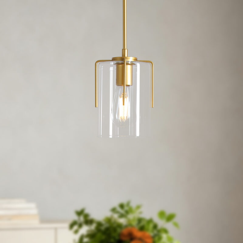Farmhouse Gold Pendant Light, 1-Light Clear Glass Kitchen Island Light for Dining Table, Adjustable Modern Hanging Ceiling Fixture for Entryway, Hallway, Bedroom - Image 2