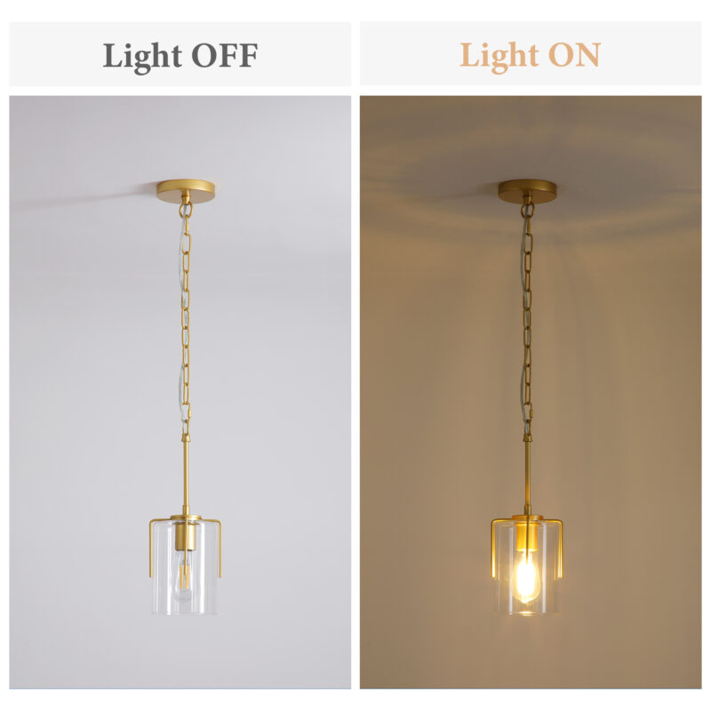 Farmhouse Gold Pendant Light, 1-Light Clear Glass Kitchen Island Light for Dining Table, Adjustable Modern Hanging Ceiling Fixture for Entryway, Hallway, Bedroom - Image 5
