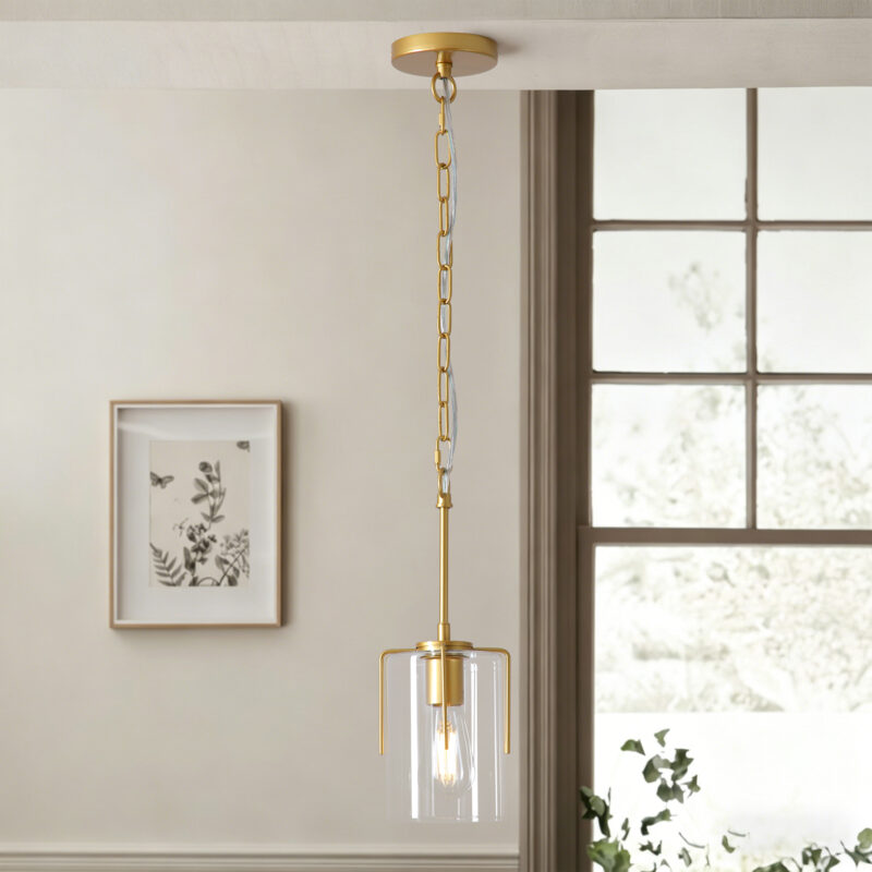 Farmhouse Gold Pendant Light, 1-Light Clear Glass Kitchen Island Light for Dining Table, Adjustable Modern Hanging Ceiling Fixture for Entryway, Hallway, Bedroom - Image 10