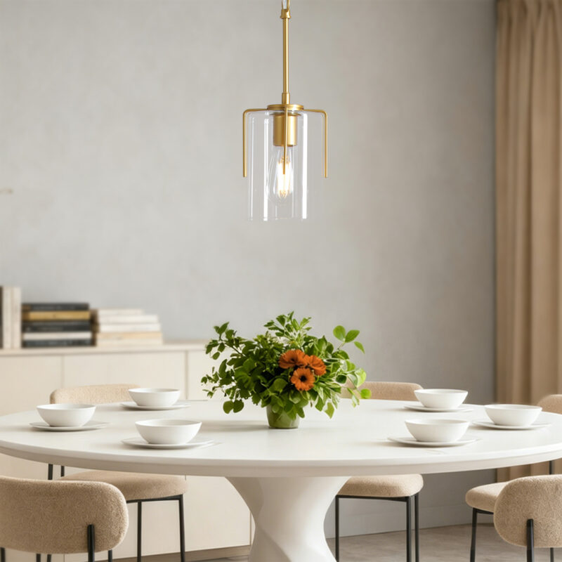 Farmhouse Gold Pendant Light, 1-Light Clear Glass Kitchen Island Light for Dining Table, Adjustable Modern Hanging Ceiling Fixture for Entryway, Hallway, Bedroom - Image 3